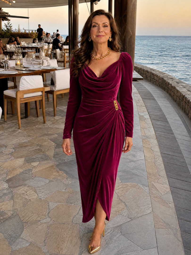 Samiol | Robe Midi Satin à Col Drapé