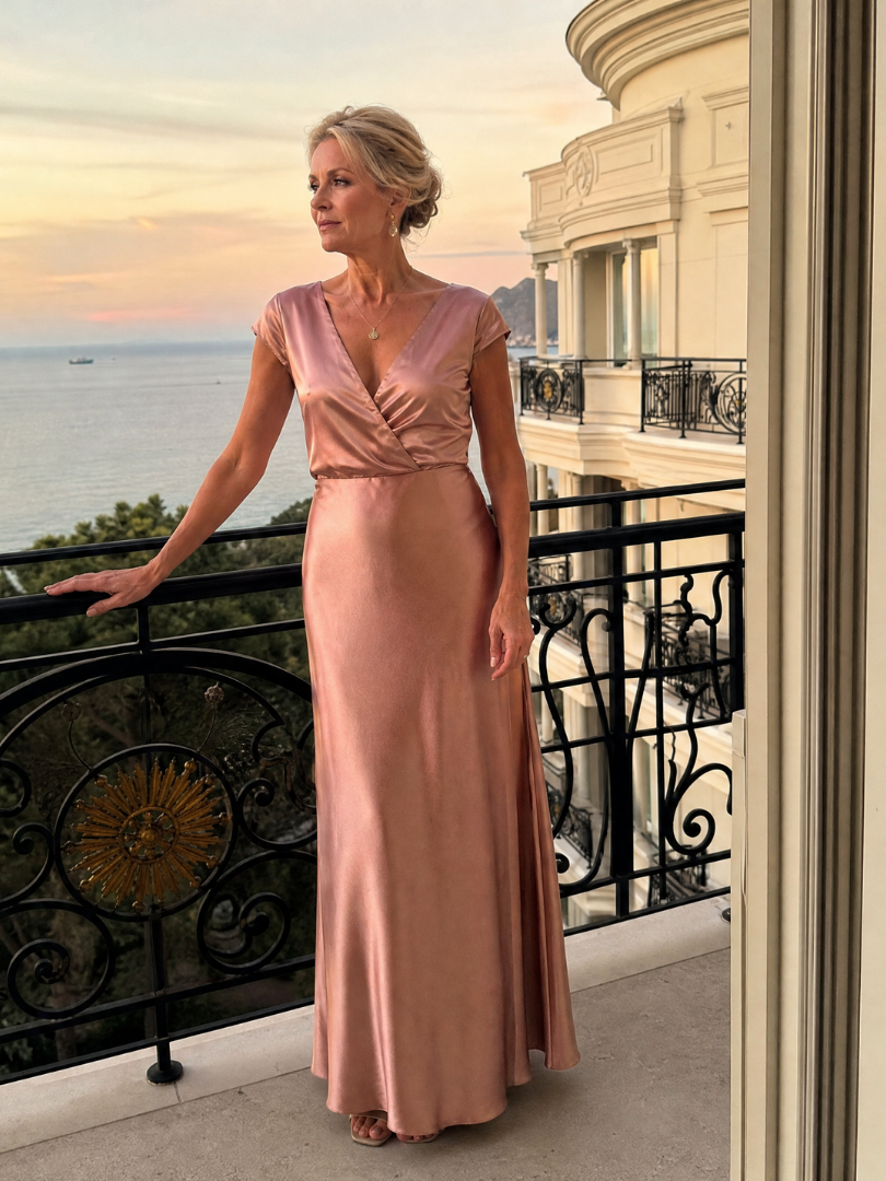 Samouse | Robe Maxi à Manches Courtes et Corsage Drapé