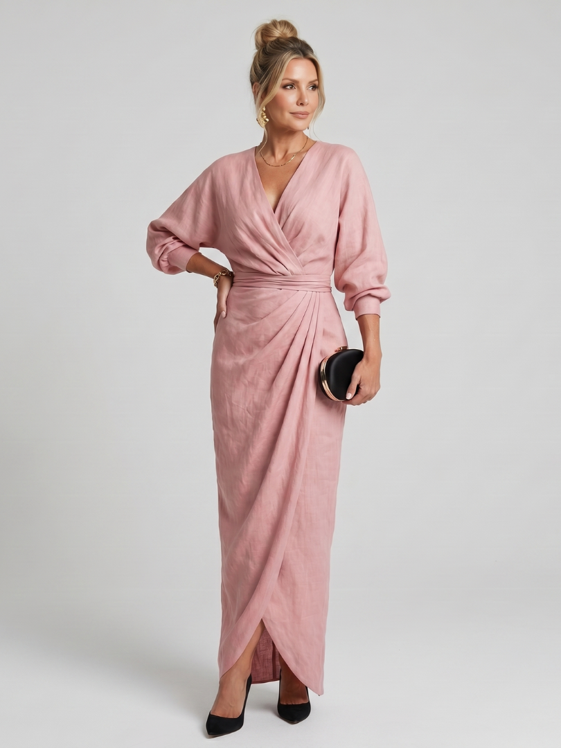 Auvelle | Robe midi à manches longues avec drapé croisé