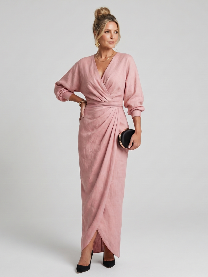 Auvelle | Robe midi à manches longues avec drapé croisé