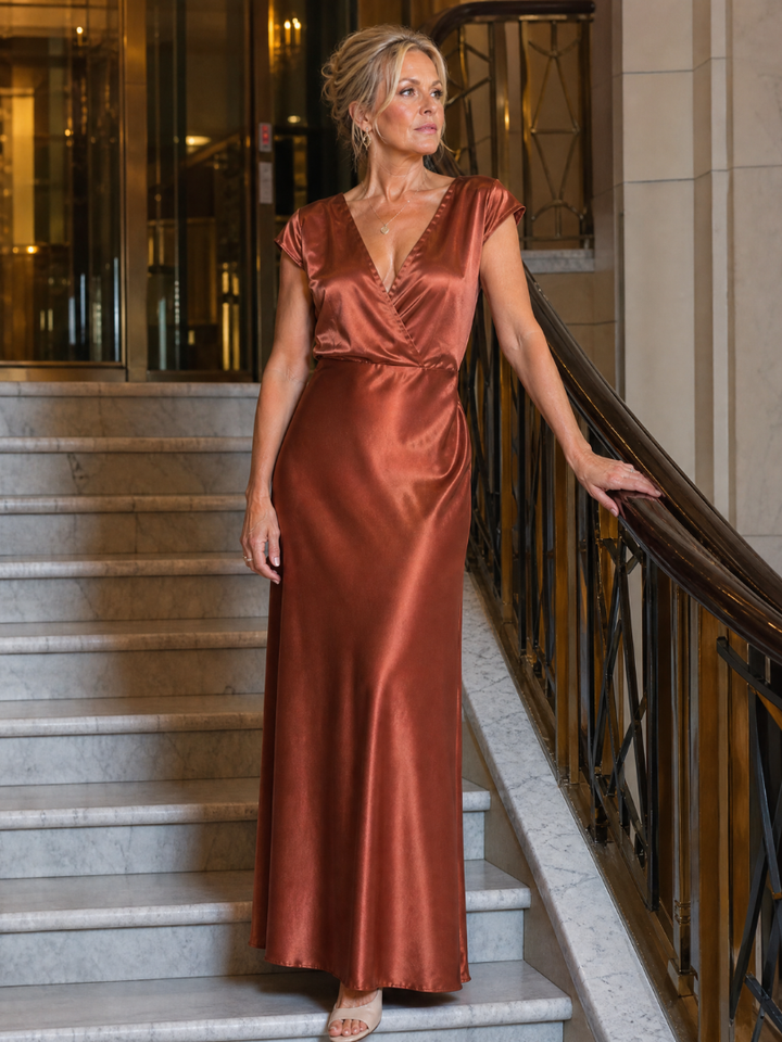 Samouse | Robe Maxi à Manches Courtes et Corsage Drapé