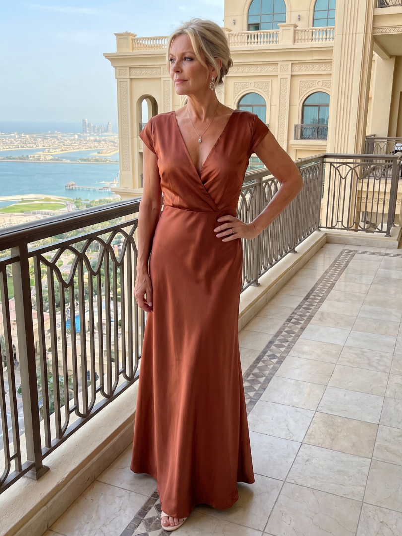 Samouse | Robe Maxi à Manches Courtes et Corsage Drapé