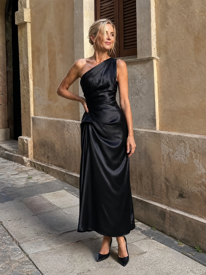 Zeima | Robe Midi Drapée Satinée à Une Épaule