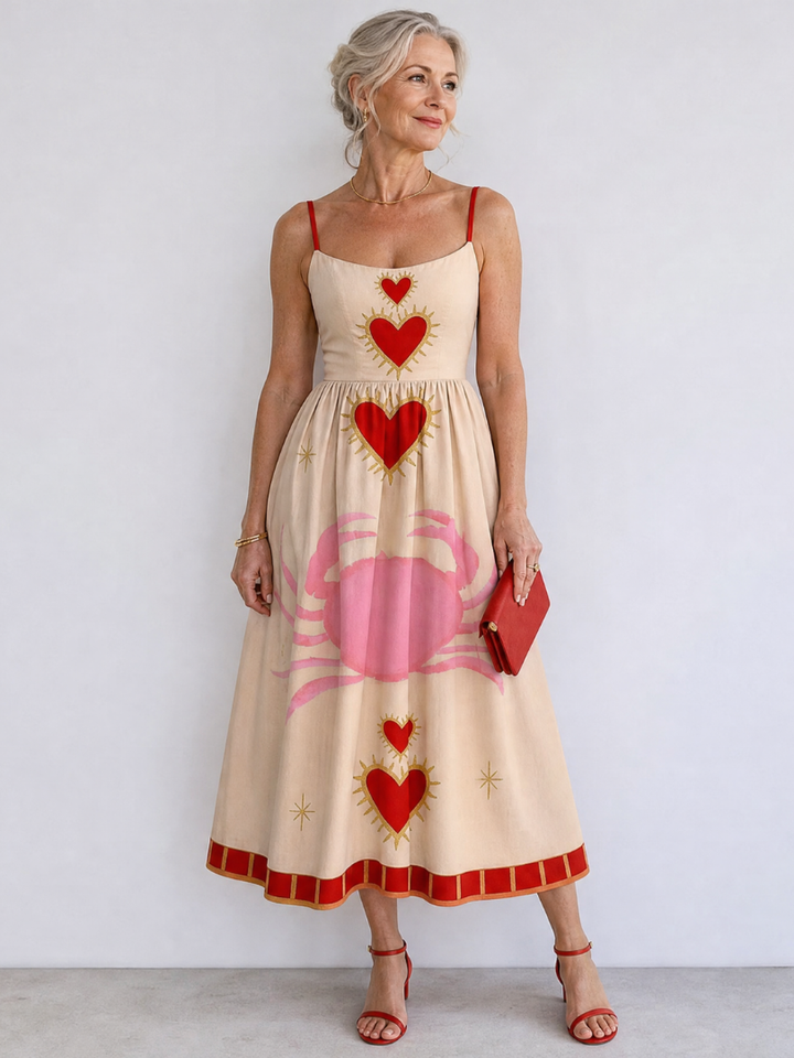 Aurevra | Robe Midi Sans Manches Motif Cœur