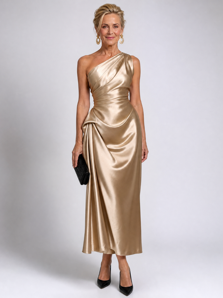 Zeima | Robe Midi Drapée Satinée à Une Épaule