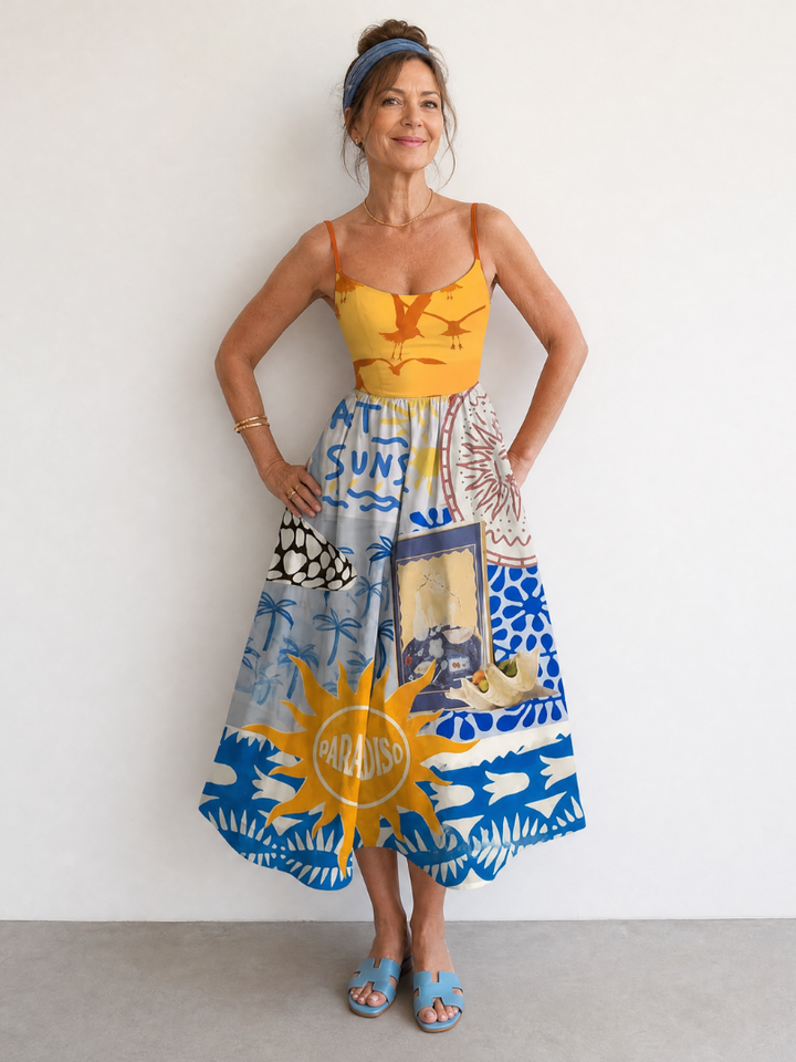 Zarman | Robe Midi Sans Manches Imprimée Côte
