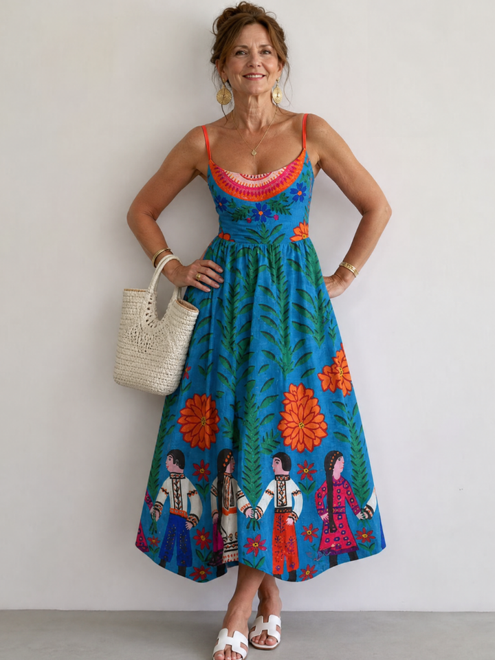 Xylienne | Robe Midi Sans Manches Imprimé Folk