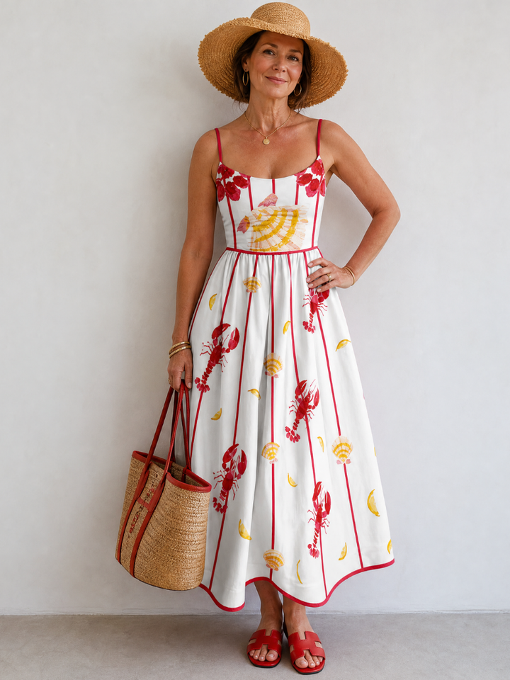 Coriselle | Robe Midi Imprimée Homard et Coquillage