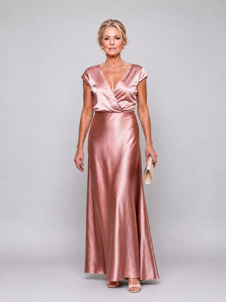 Samouse | Robe Maxi à Manches Courtes et Corsage Drapé