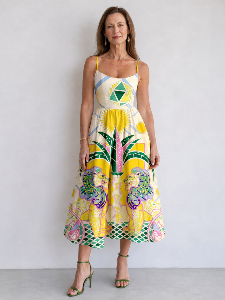 Zephyrelle | Robe Midi Imprimé Lion Géométrique
