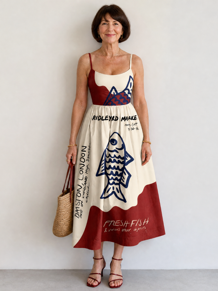 Eiope | Robe Midi Sans Manches avec Graphisme de Poisson