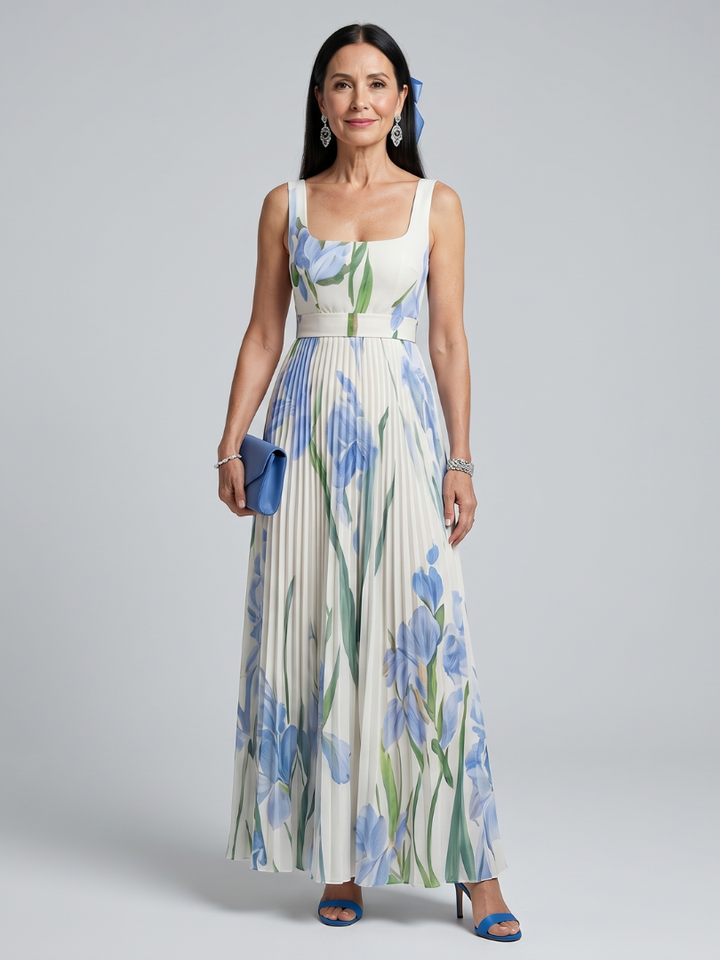 Ophelia | Robe midi sans manches à décolleté carré et imprimé floral