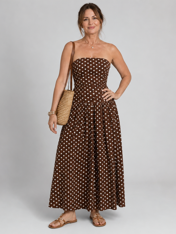 Auvelle | Robe Midi Sans Bretelles à Motif Pois