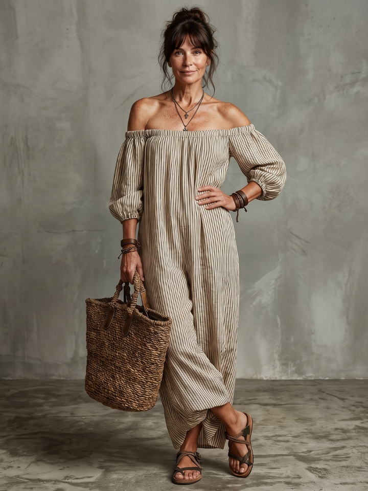 Auvelle | Robe Maxi à Motif Rayé à Épaules Dénudées