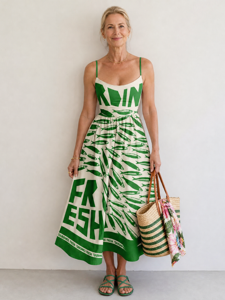 Marivelle | Robe Midi Imprimée Poissons