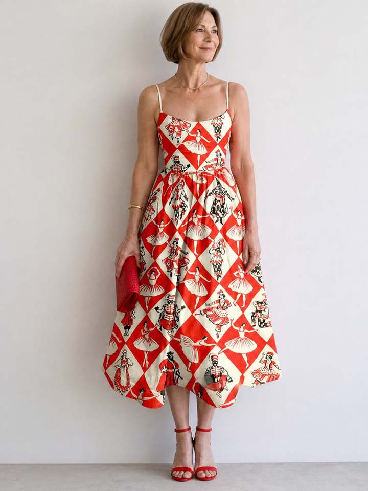 Virelina | Robe Midi Sans Manches Imprimée Diamant