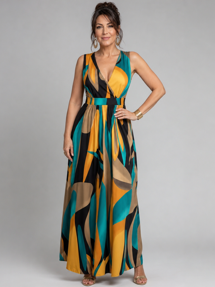 Auvelle | Robe Maxi Sans Manches à Imprimé Abstrait