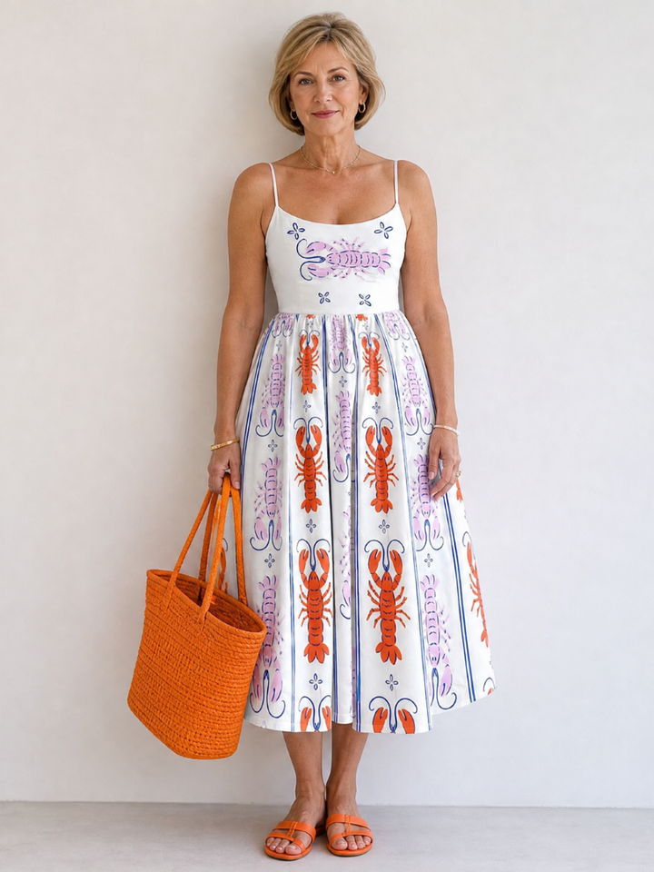 Coralyse | Robe Midi Sans Manches Imprimée Homard