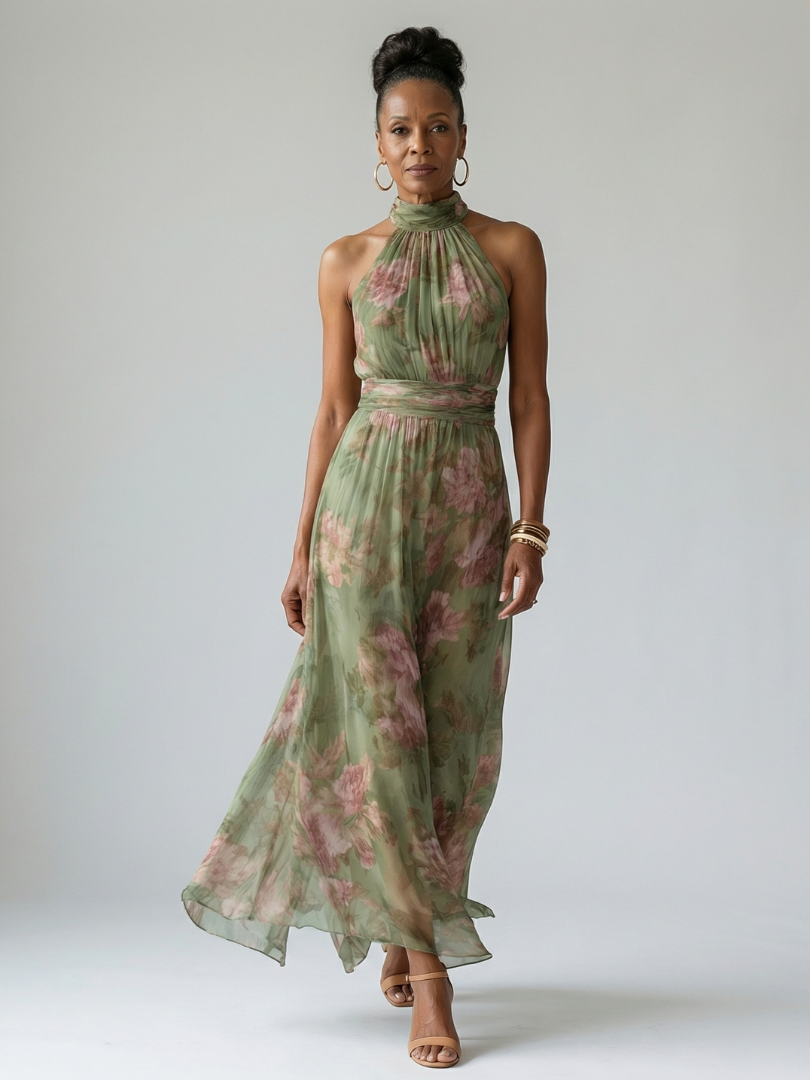 Mireille | Robe Midi à Dos Nu Froncée
