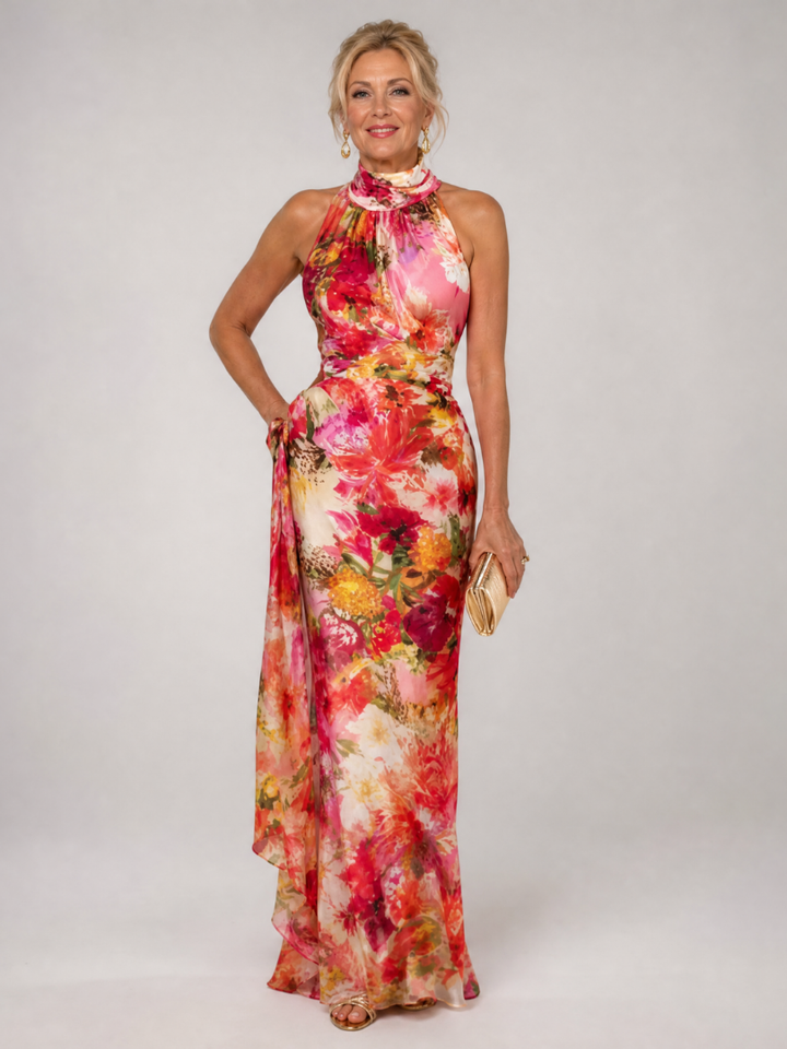 Elisabetta | Robe Maxi à Imprimé Floral avec Col Halter