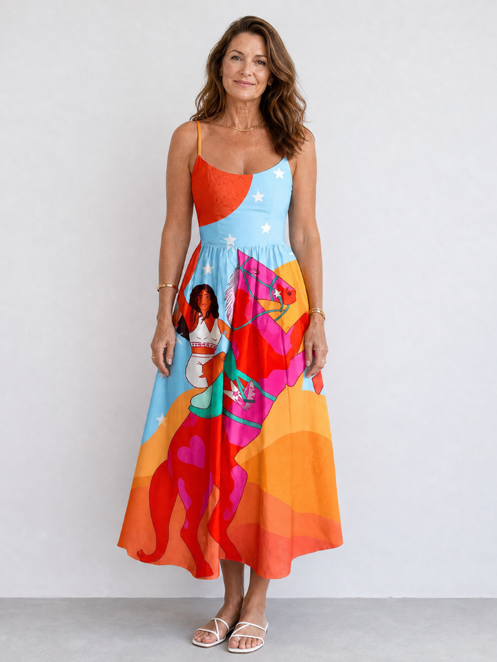 Azelora | Robe Midi Imprimée Graphique Western