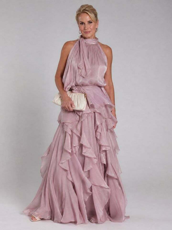 Melisande | Robe Maxi à Encolure Halter avec Volants