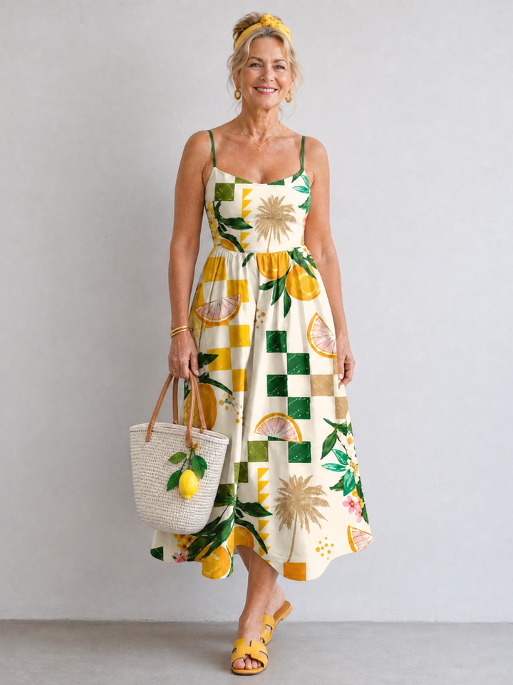 Aurexia | Robe Midi Sans Manches Imprimée Agrumes