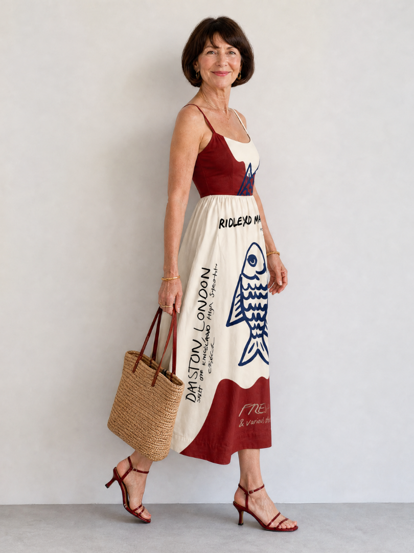 Eiope | Robe Midi Sans Manches avec Graphisme de Poisson
