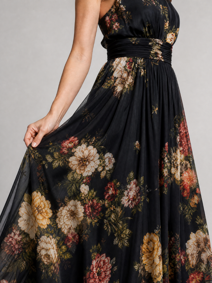 Sior | Robe Midi à Encolure Halter Florale