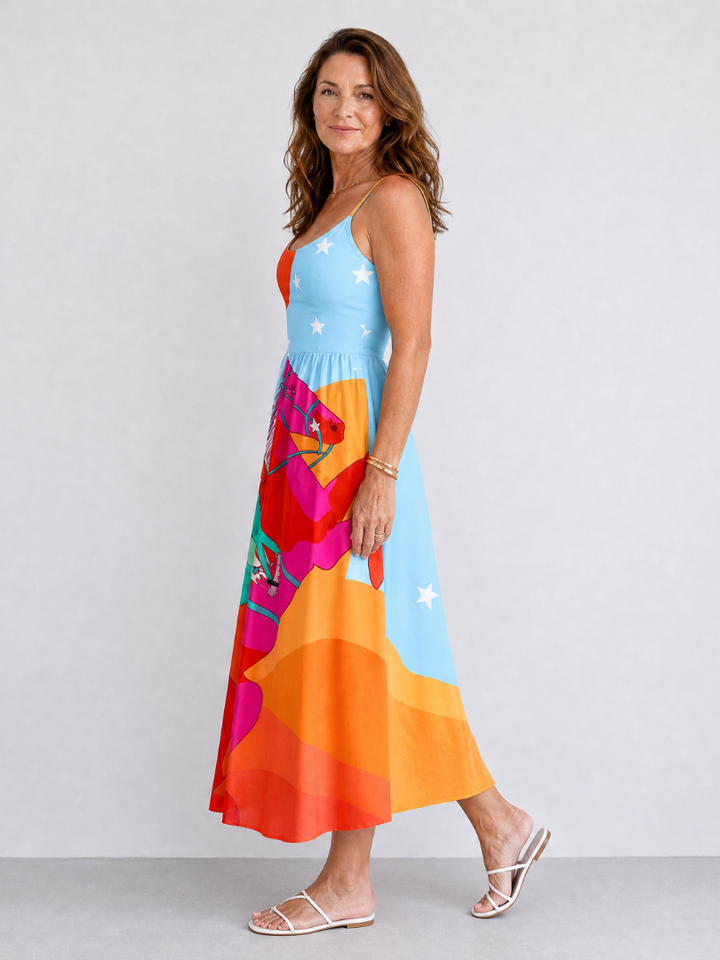 Azelora | Robe Midi Imprimée Graphique Western