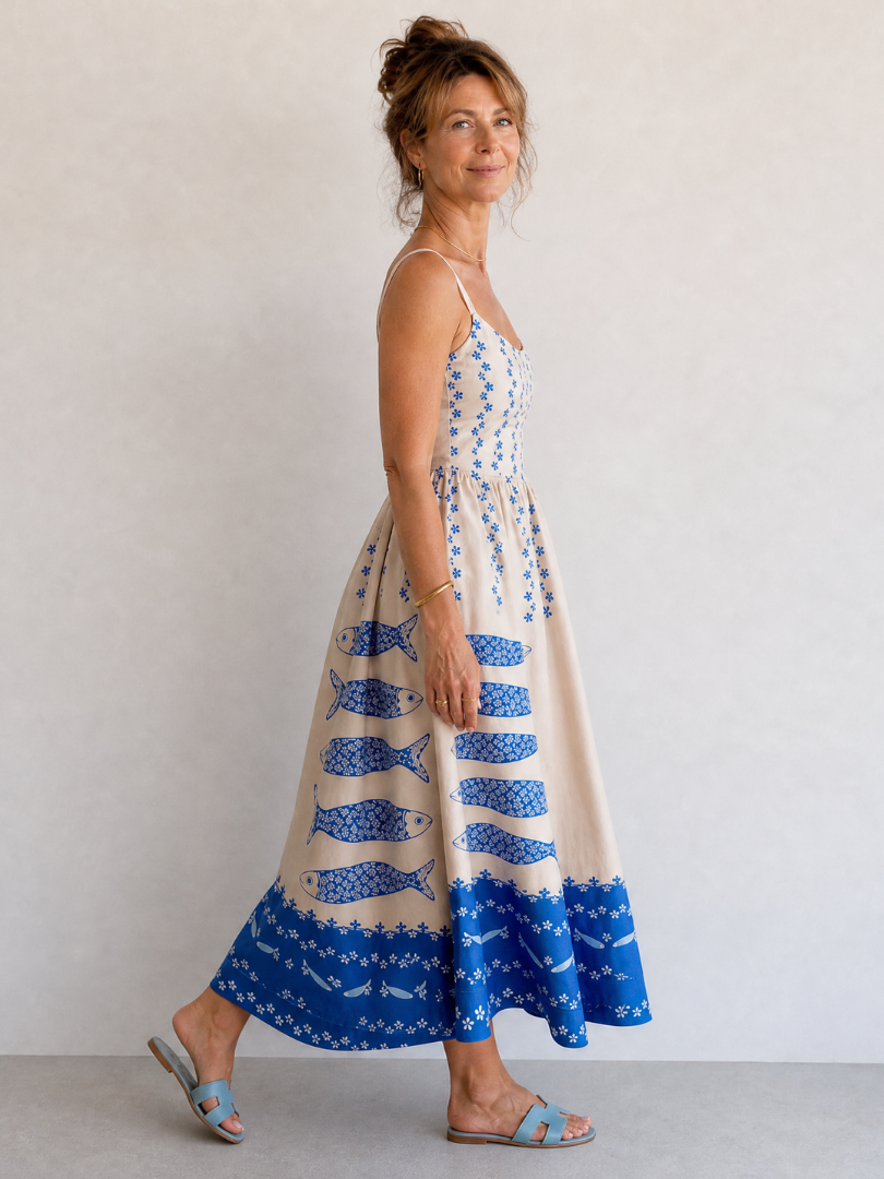 Mukara | Robe Midi Sans Manches Imprimée Poissons