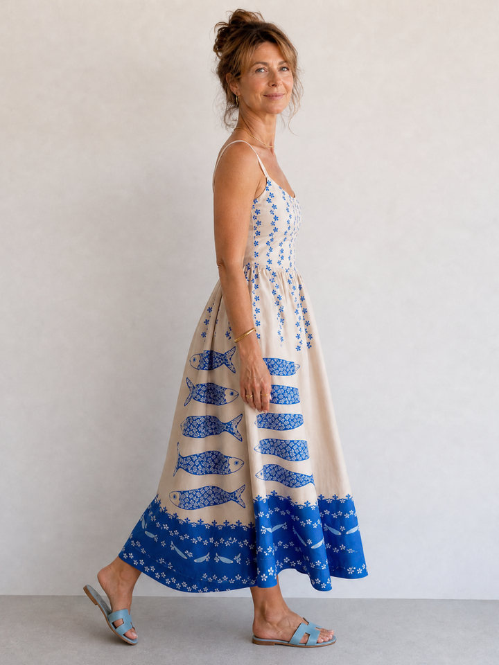 Mukara | Robe Midi Sans Manches Imprimée Poissons