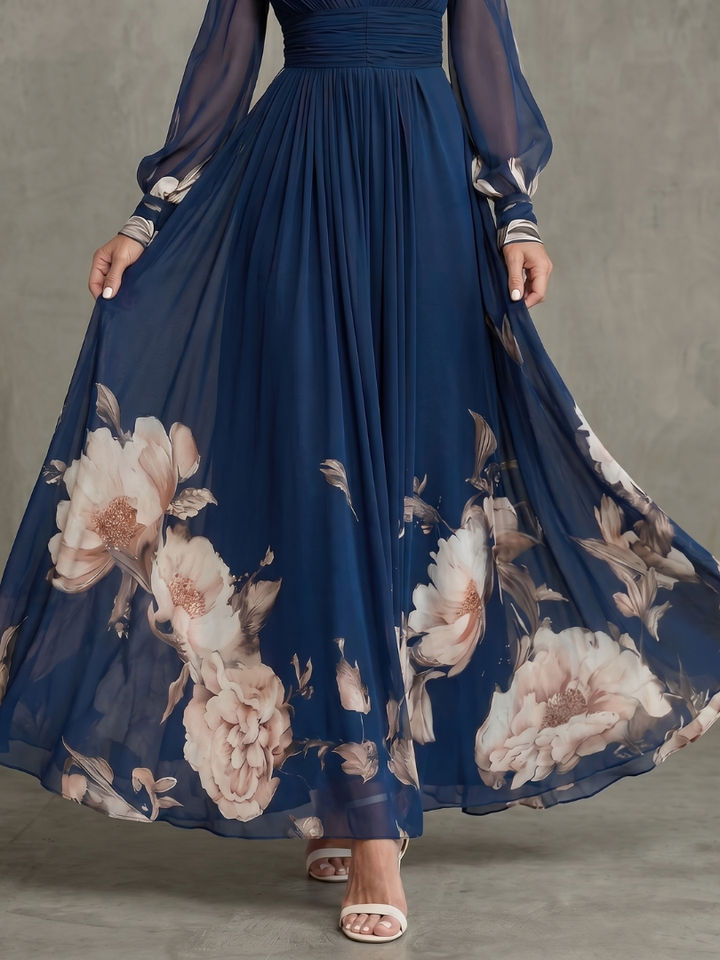 Auvelle | Robe Maxi à Manches Plissées Transparentes