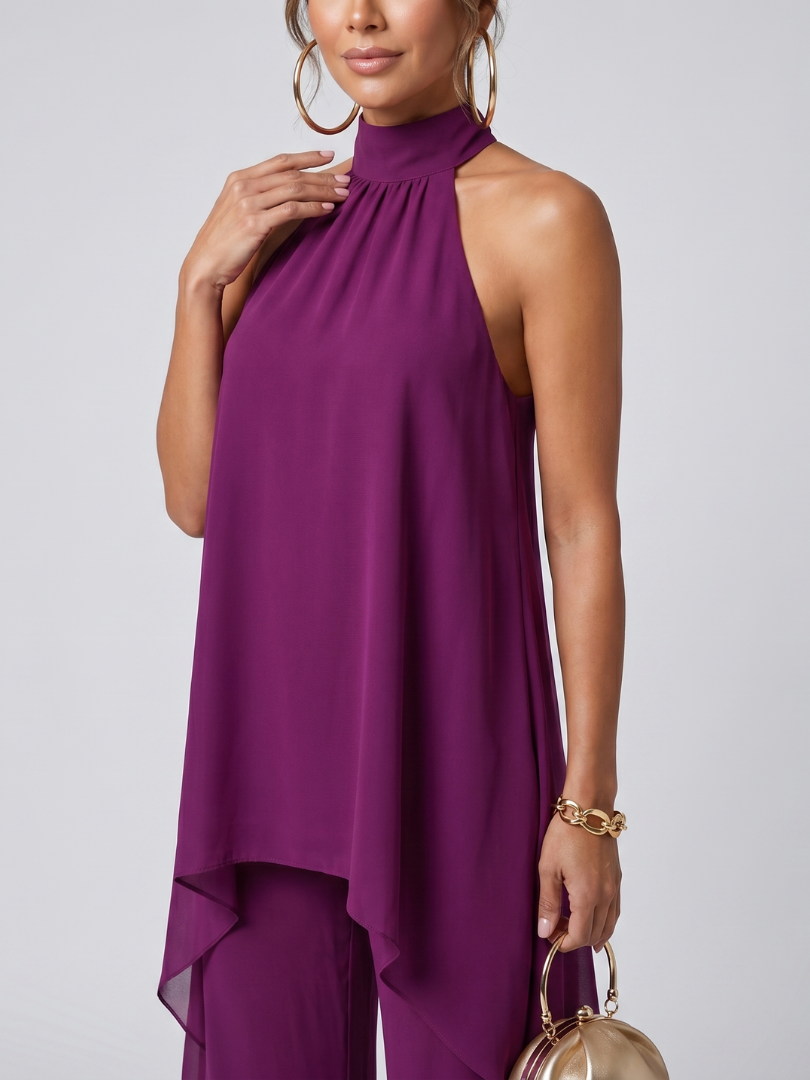 Auvelle | Ensemble Top Tunique Asymétrique et Pantalons à Jambes Larges