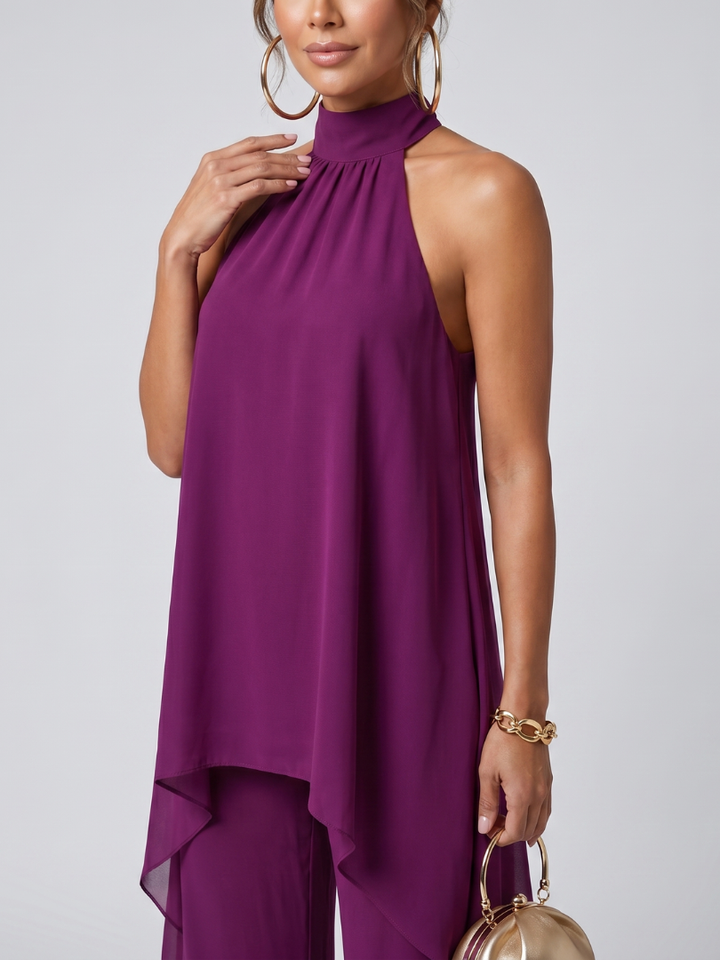Auvelle | Ensemble Top Tunique Asymétrique et Pantalons à Jambes Larges