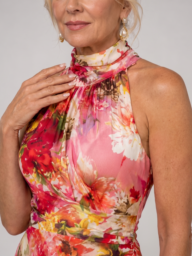 Elisabetta | Robe Maxi à Imprimé Floral avec Col Halter