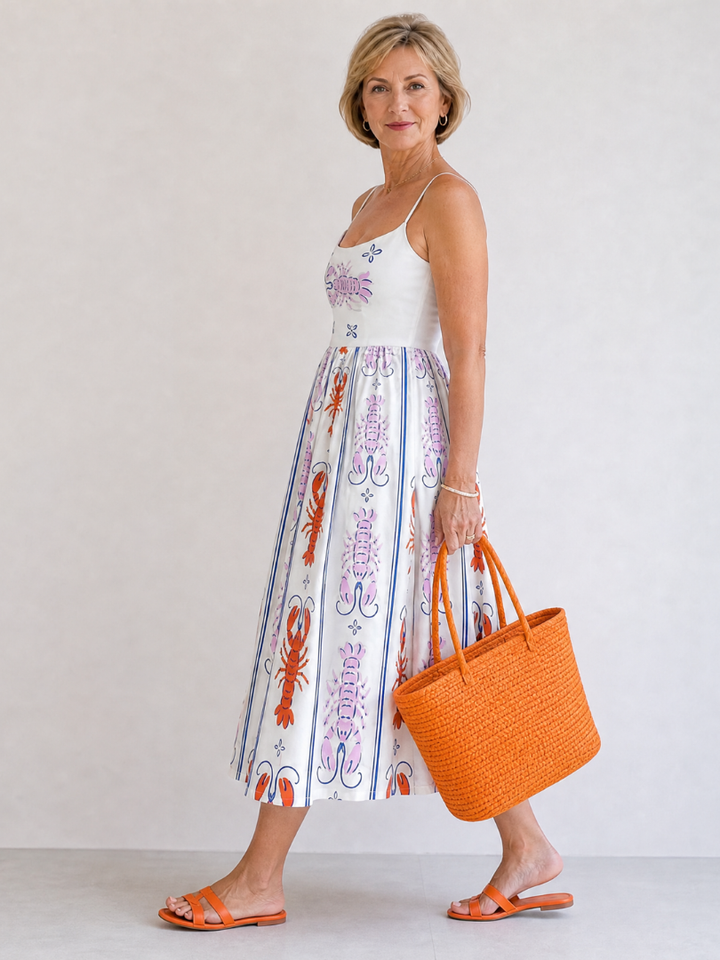 Coralyse | Robe Midi Sans Manches Imprimée Homard