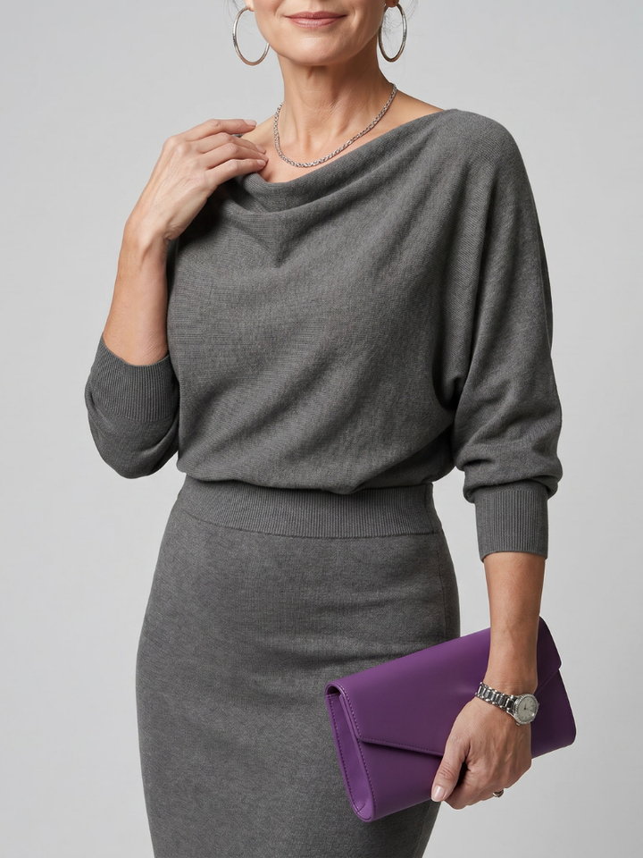Auvelle | Robe midi ajustée à encolure drapée
