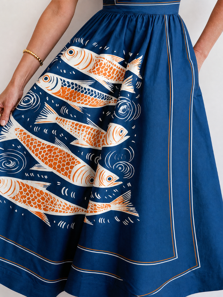 Calythene | Robe Midi Sans Manches Imprimée Poissons