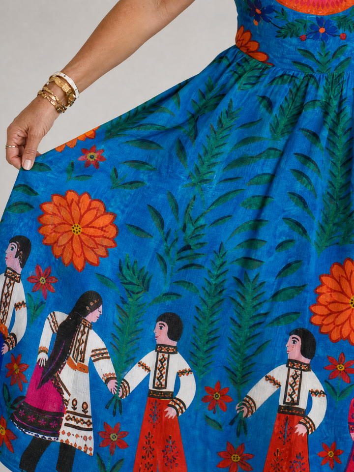 Xylienne | Robe Midi Sans Manches Imprimé Folk