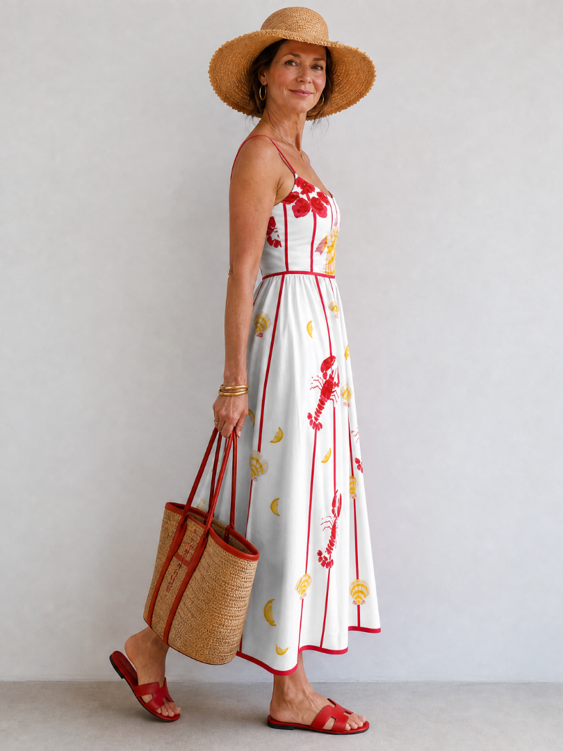 Coriselle | Robe Midi Imprimée Homard et Coquillage