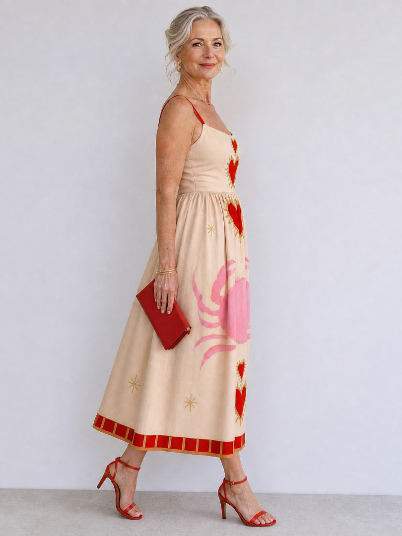 Aurevra | Robe Midi Sans Manches Motif Cœur