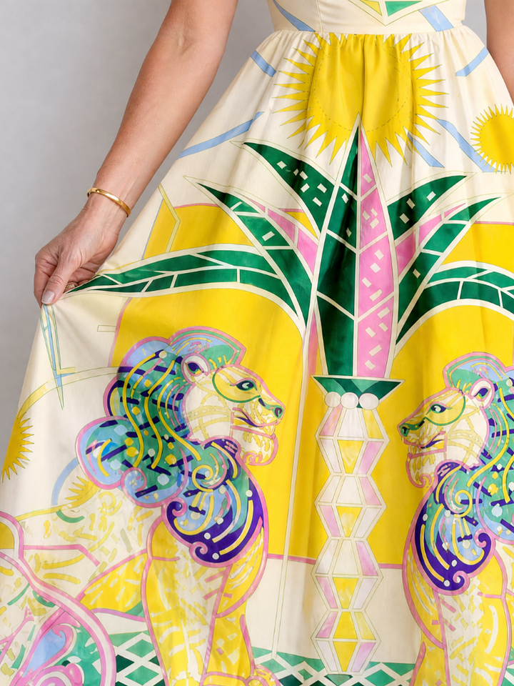 Zephyrelle | Robe Midi Imprimé Lion Géométrique