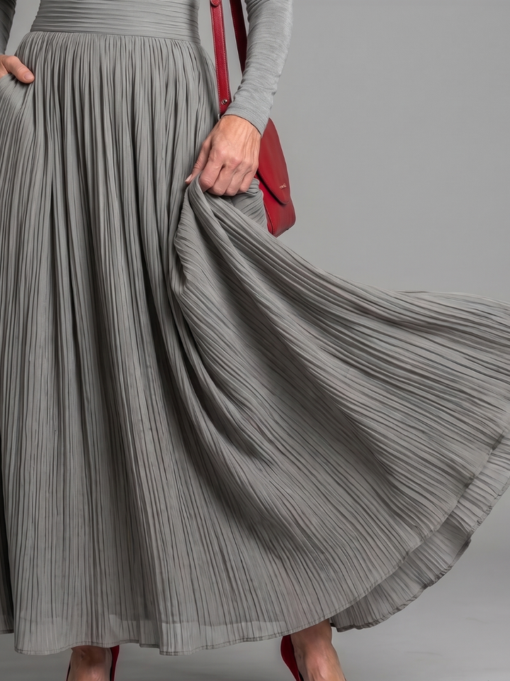 Auvelle | Robe Midi à Col Roulé à Manches Longues et Taille Définie