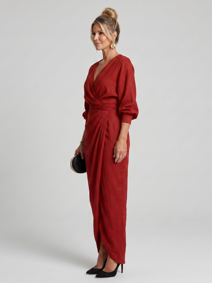 Auvelle | Robe midi à manches longues avec drapé croisé