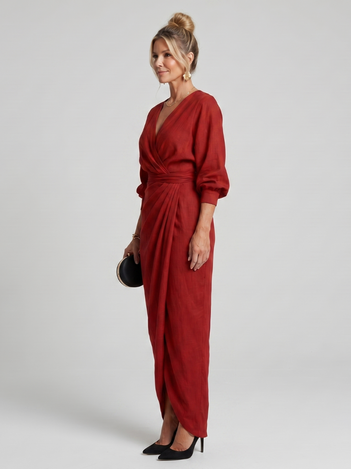 Auvelle | Robe midi à manches longues avec drapé croisé