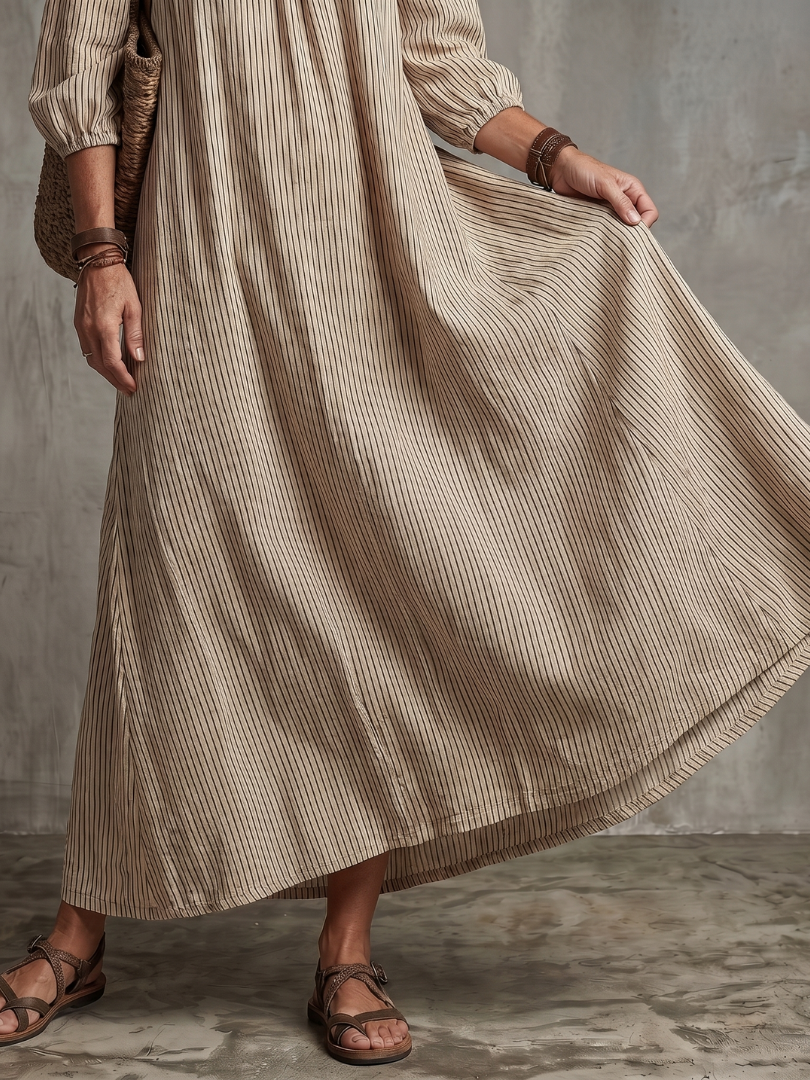Auvelle | Robe Maxi à Motif Rayé à Épaules Dénudées