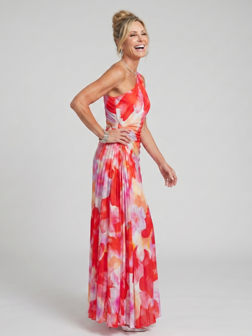 Taya | Robe Midi à Bretelle Unique avec Corsage Plissé