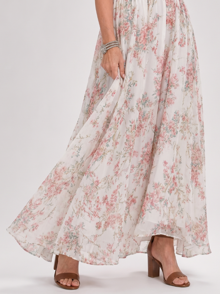 Guinevere | Robe Midi à Imprimé Floral avec Jupe Flottante