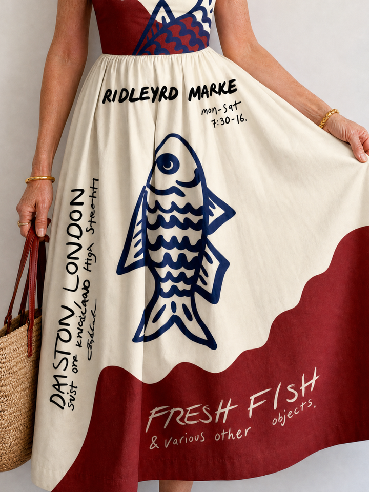 Eiope | Robe Midi Sans Manches avec Graphisme de Poisson